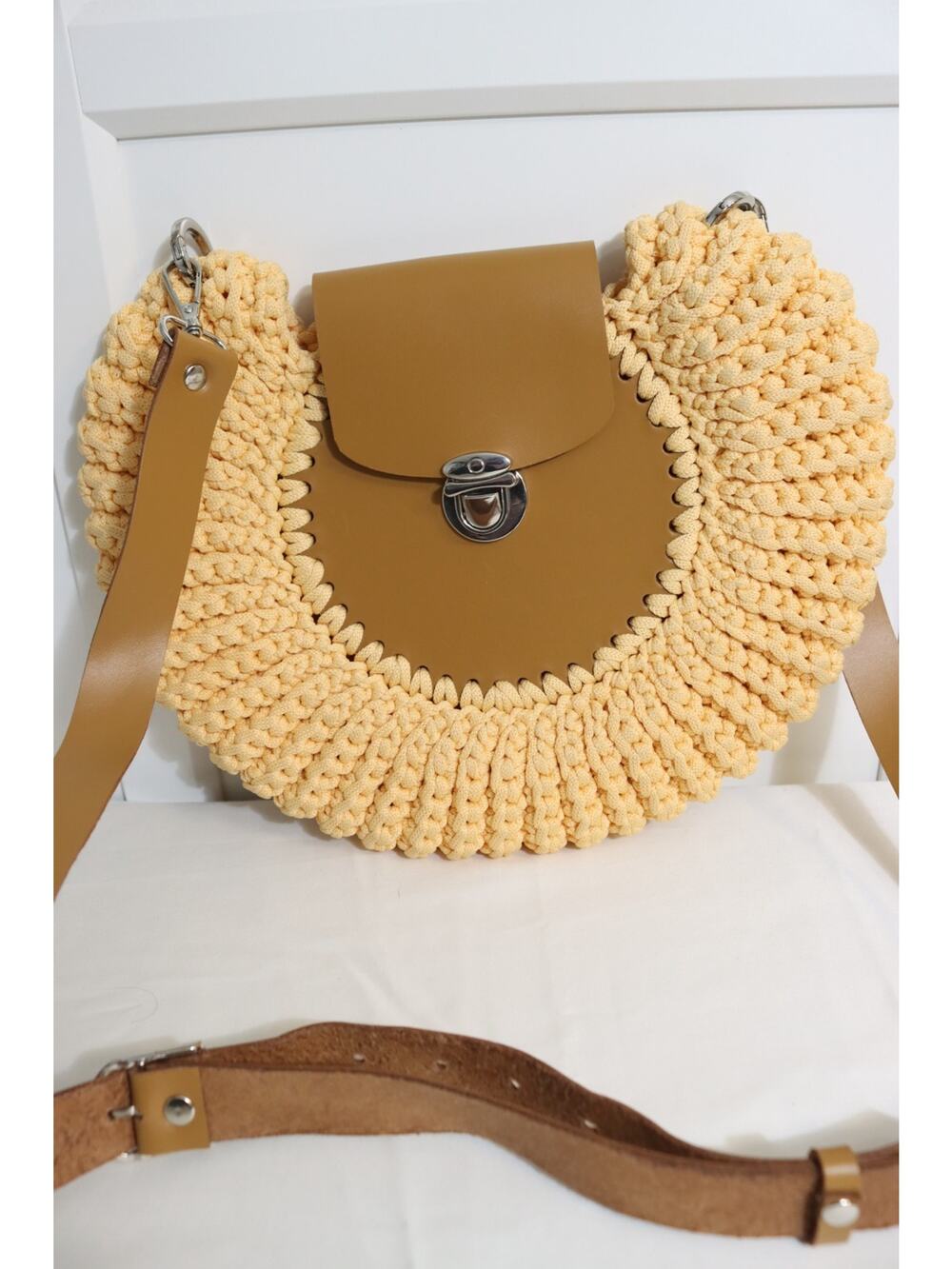 Summer Yellow and Brown Knit Bag Crossbody Boho
